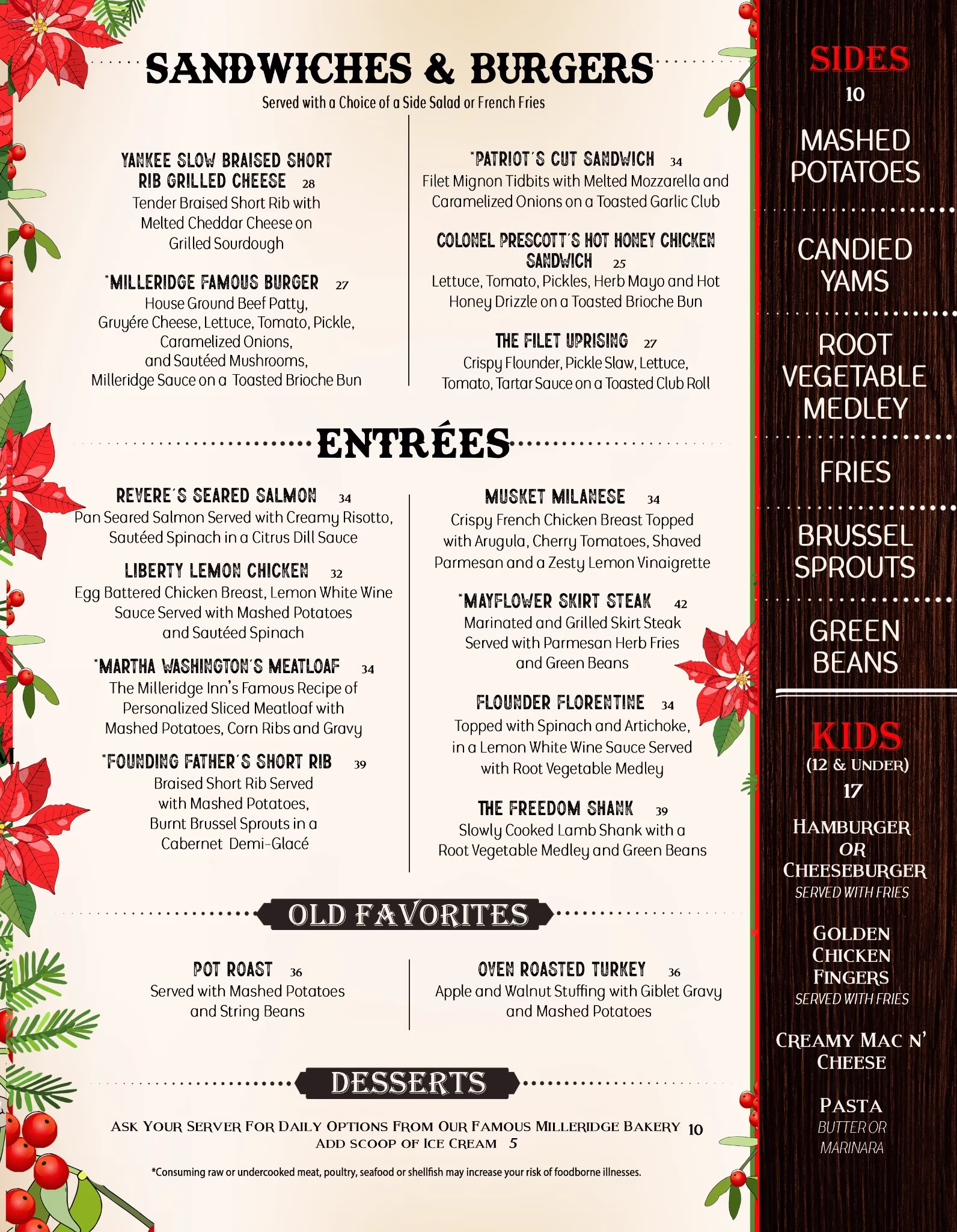 Milleridge Inn Restaurant Menu